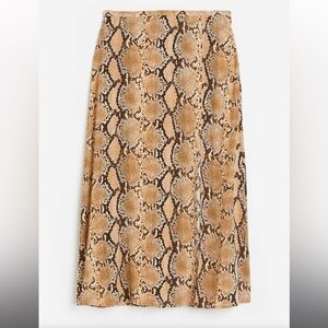 H&M Women’s Creped Snakeskin Print Skirt Calf Length Front Slit Brown Size 6